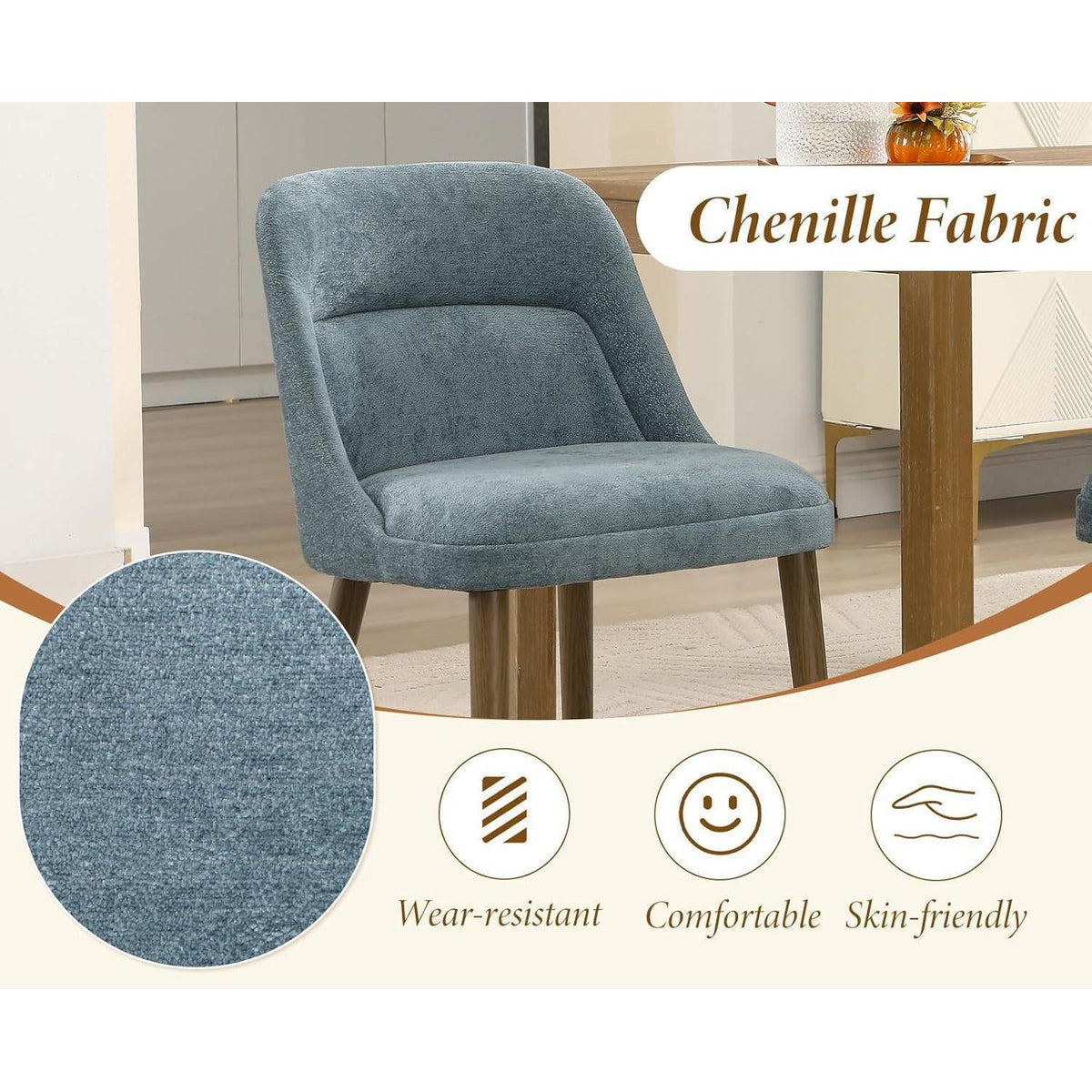 Retro Esszimmerstühle 4er Set mit Chenille-Bezug (Blau)