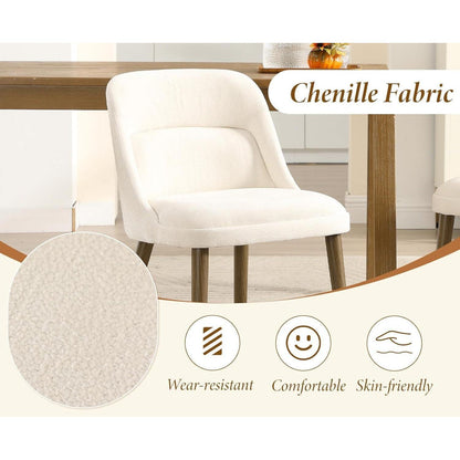 Retro Esszimmerstühle 4er Set mit Chenille-Bezug Weiß