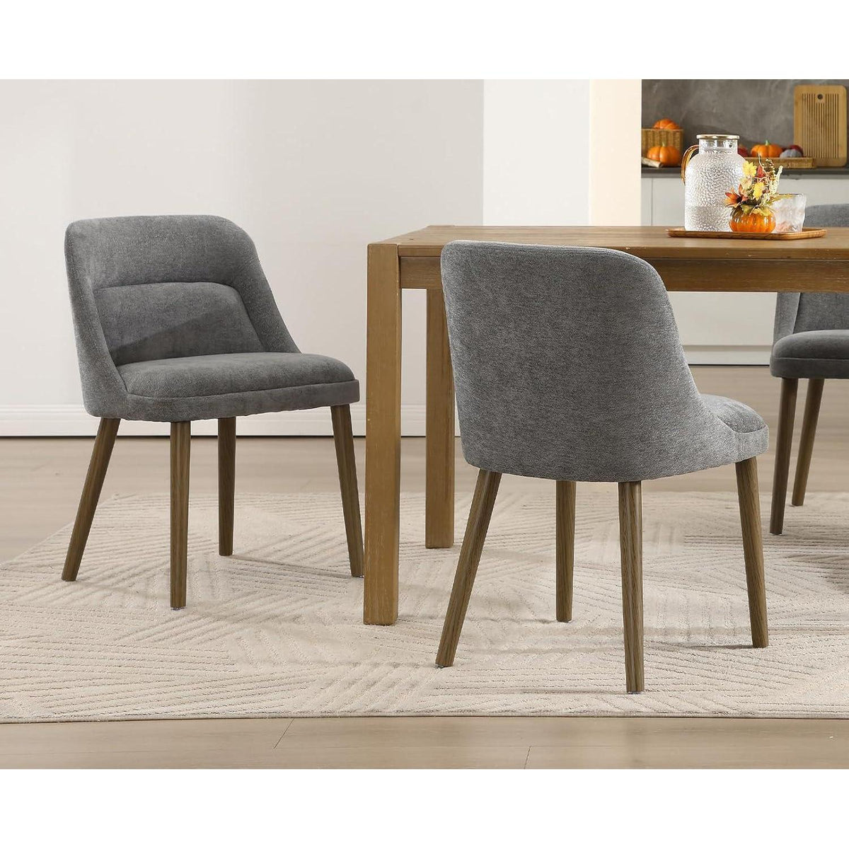 Retro Esszimmerstühle Grau, 4er Set mit Chenille-Bezug