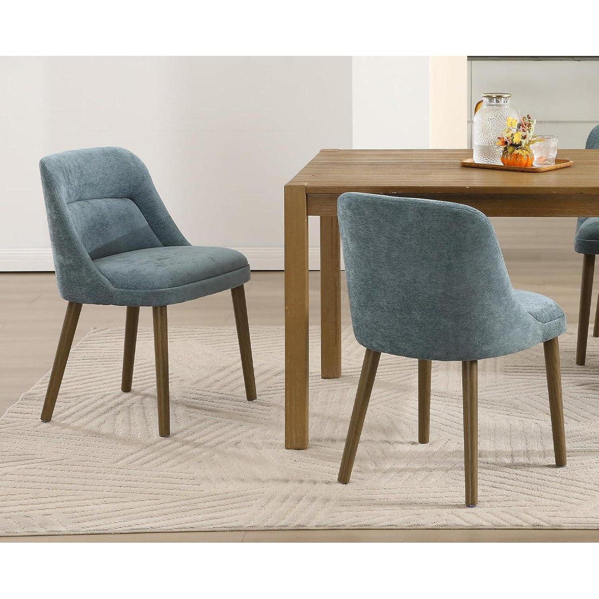 Retro Esszimmerstühle 2er Set mit Chenille-Bezug (Blau)