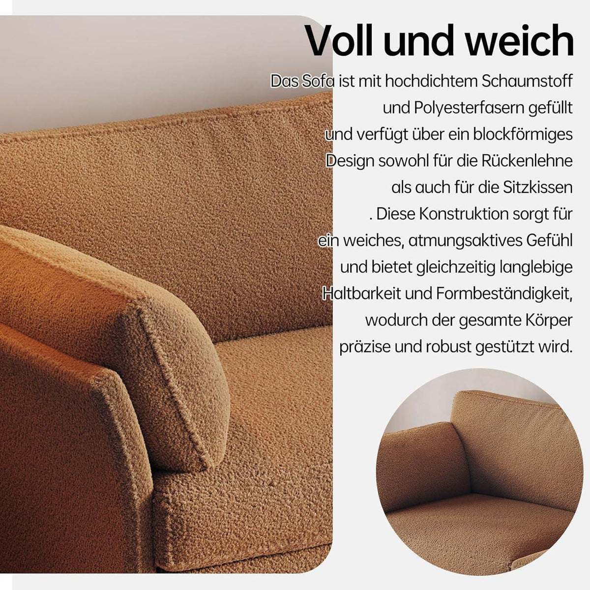 Modernes 2er Stoffsofa – Kaffeebraun, 186 cm