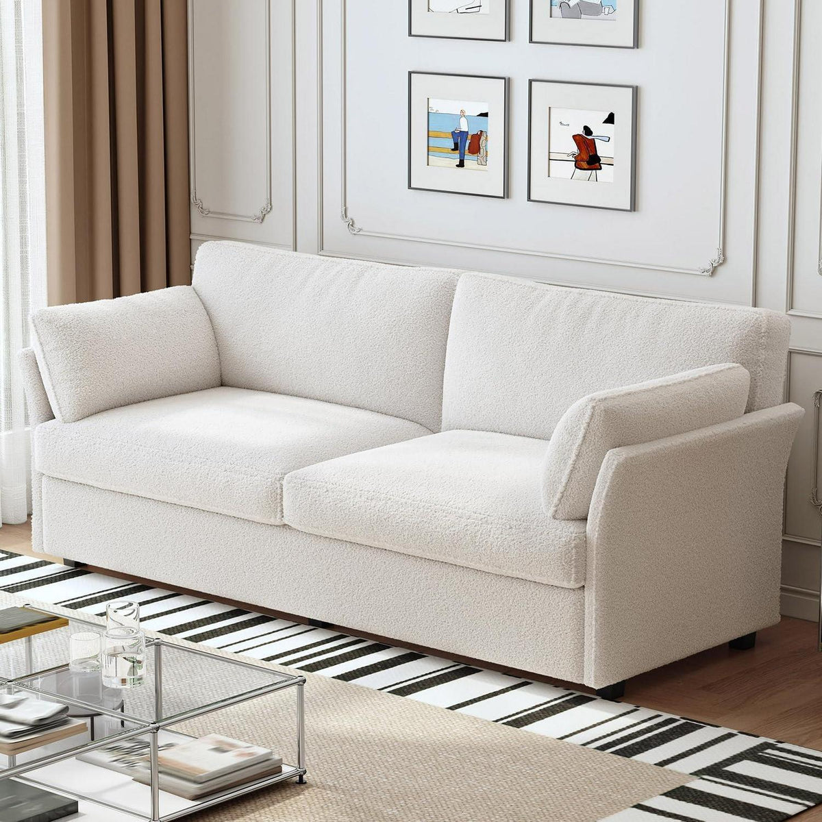 Modernes 2er Stoffsofa – Cremeweiß, 186 cm