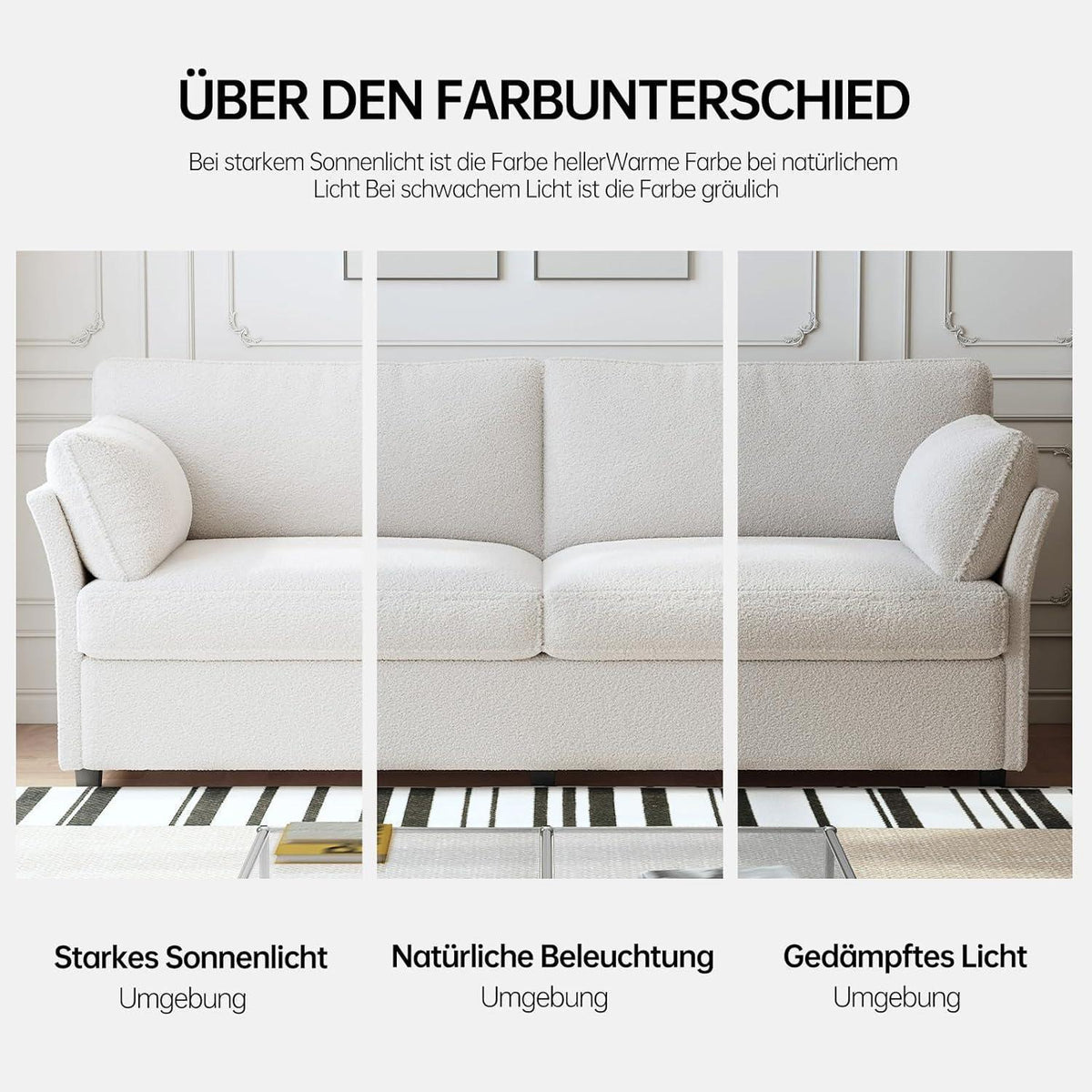 Modernes 2er Stoffsofa – Cremeweiß, 186 cm