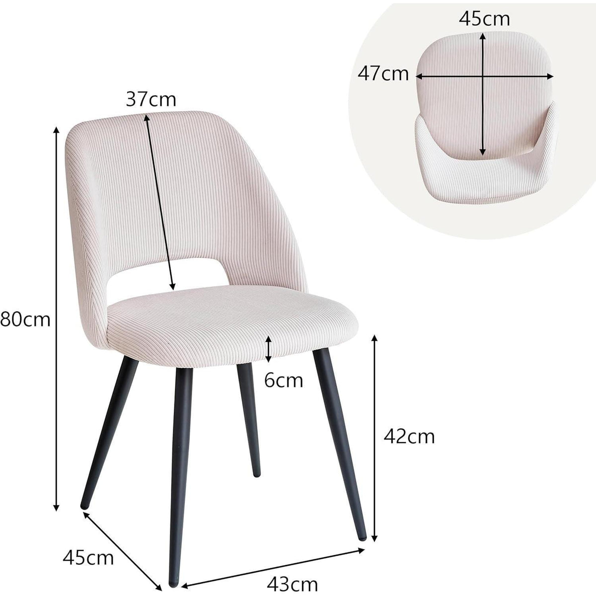 2er-Set Esszimmerstühle mit Cordbezug, Beige