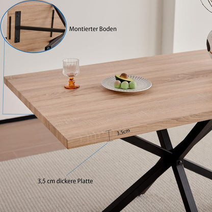 Essgruppe Holz 140x78cm mit 4 Grau Stühlen