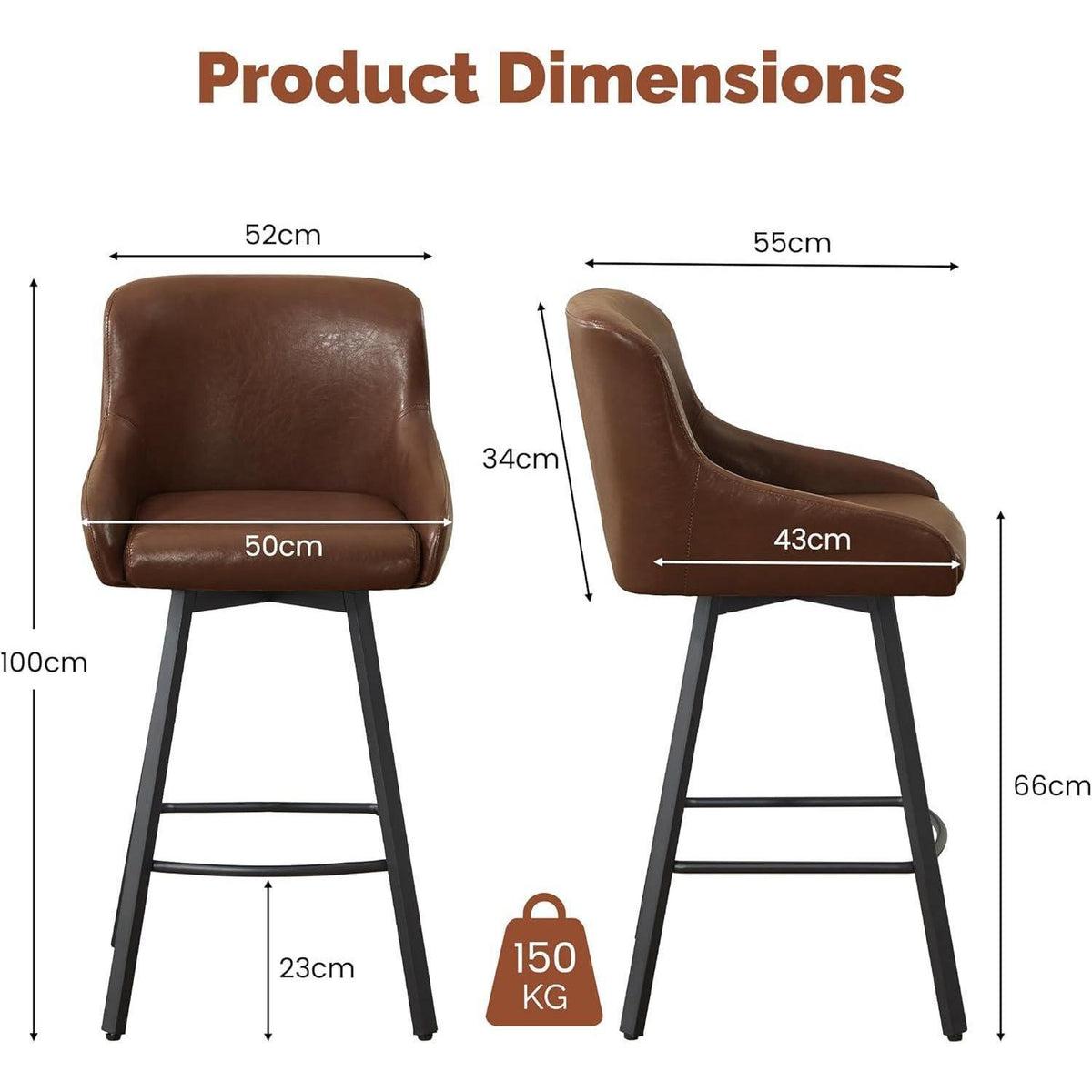 360° Drehstuhl Barhocker Set Braun – 3er Pack mit Fußstütze