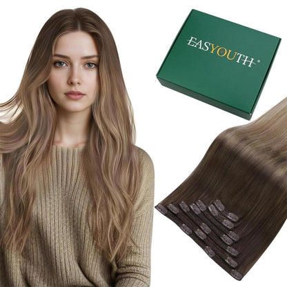Clip-In Echthaar Extensions Braun Ombre 35cm – Remy Haar