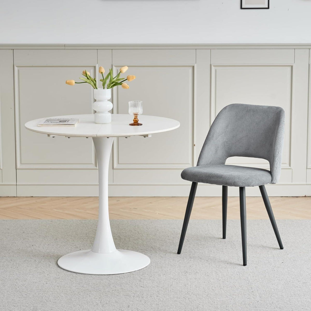 6 Esszimmerstühle Grau mit Cordbezug & Metallbeinen