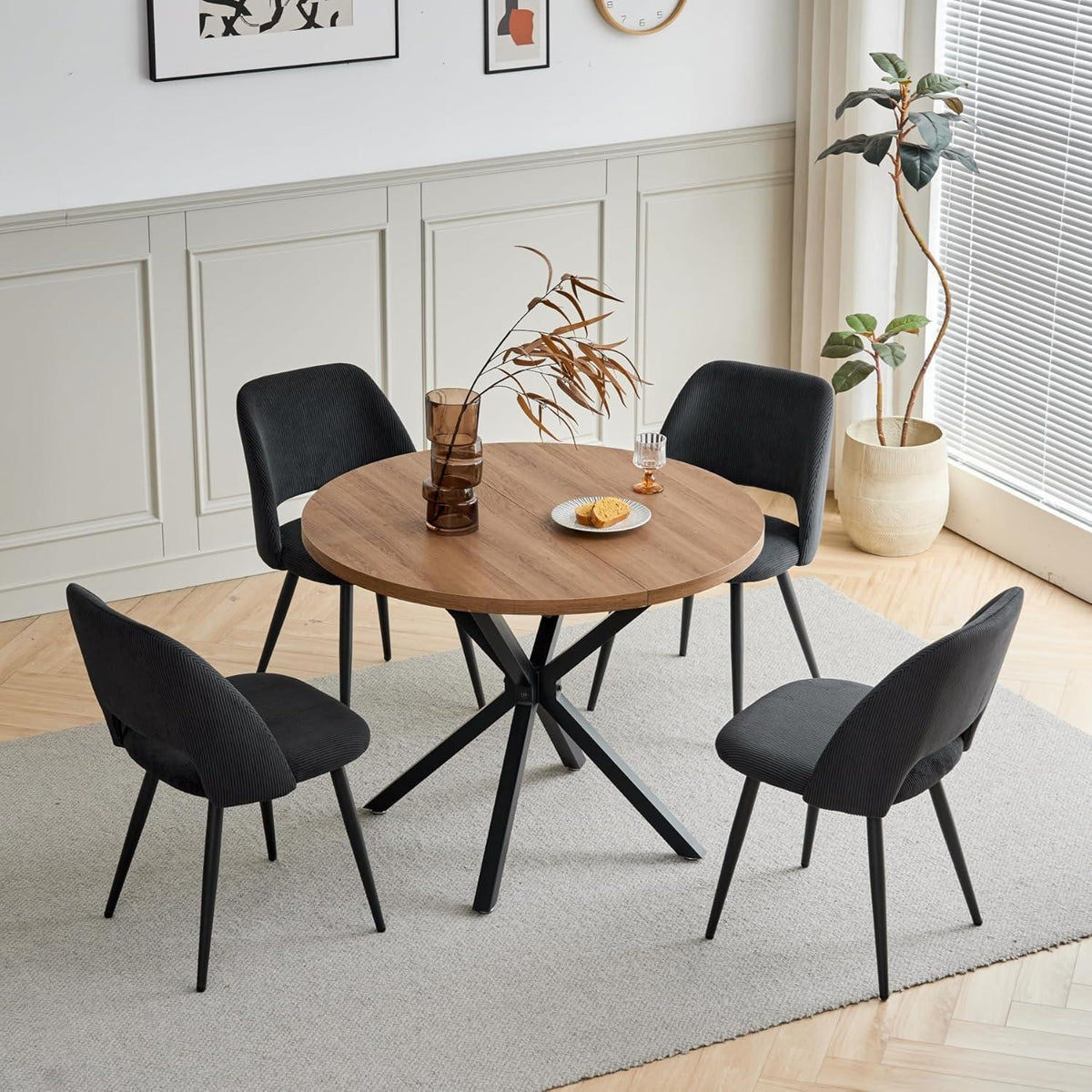 4er-Set Esszimmerstühle mit Cordbezug & Metallbeinen Schwarz