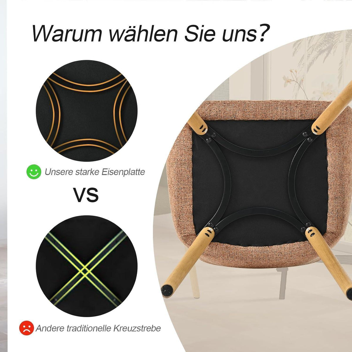 Esszimmerstühle Set 6 beige Holzbeine mit Armlehne & Samt
