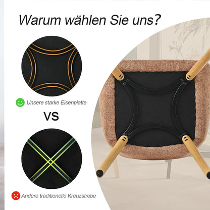 Esszimmerstühle Set 6 beige Holzbeine mit Armlehne & Samt