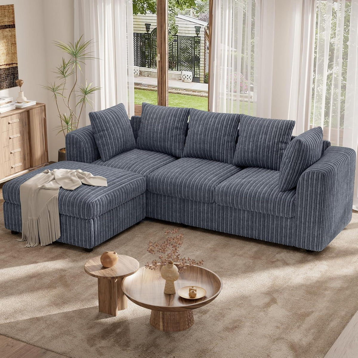 Ecksofa mit Schlaffunktion 212x150 cm, Grau Cordstoff
