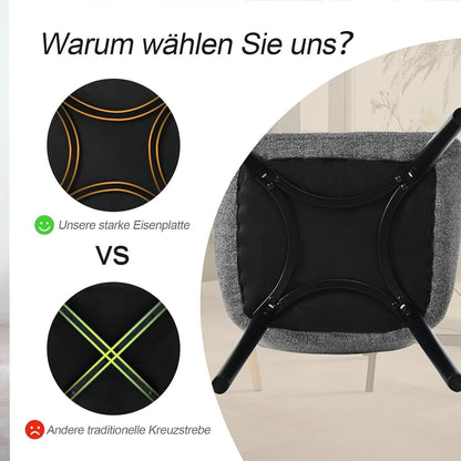 Esszimmerstühle Set 6er mit Armlehne, Grau-Samt & Holzbeine