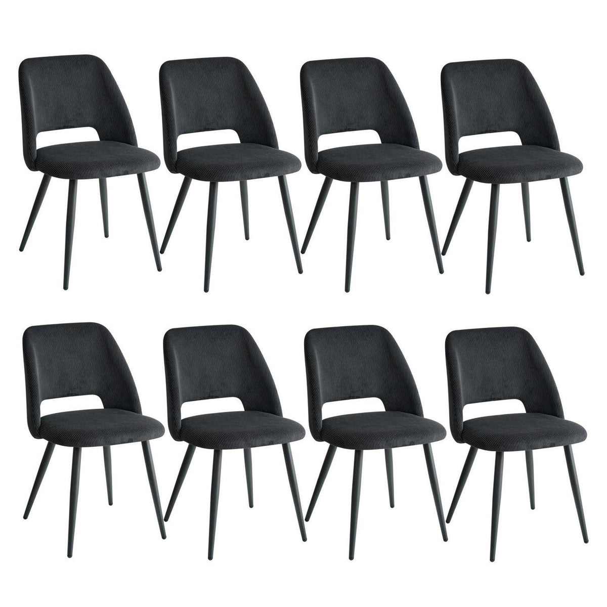8 Esszimmerstühle mit Cordbezug & Metallbeinen Schwarz