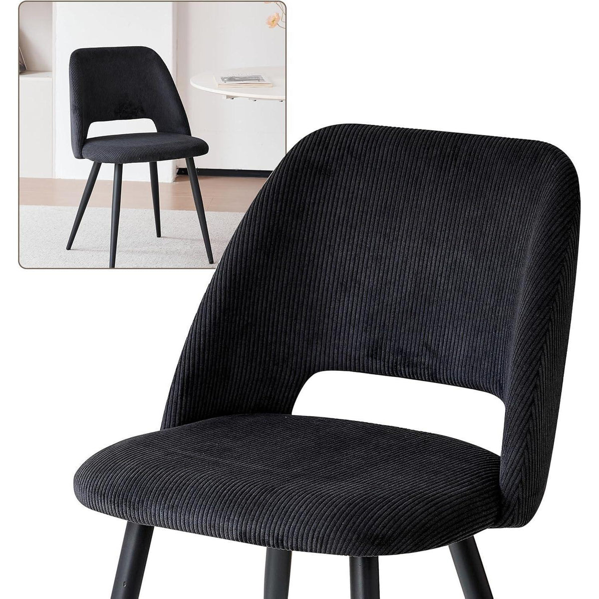 8 Esszimmerstühle mit Cordbezug & Metallbeinen Schwarz