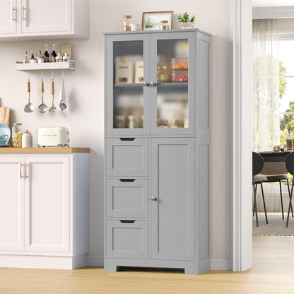 Hochschrank Badezimmerschrank mit 3 Türen & Schubladen Grau