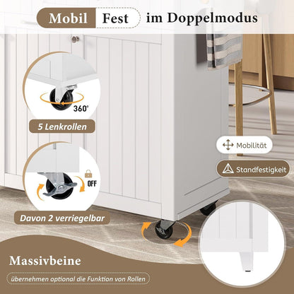 Mobile Kücheninsel mit Ausziehtisch & Schubladen (Weiß)