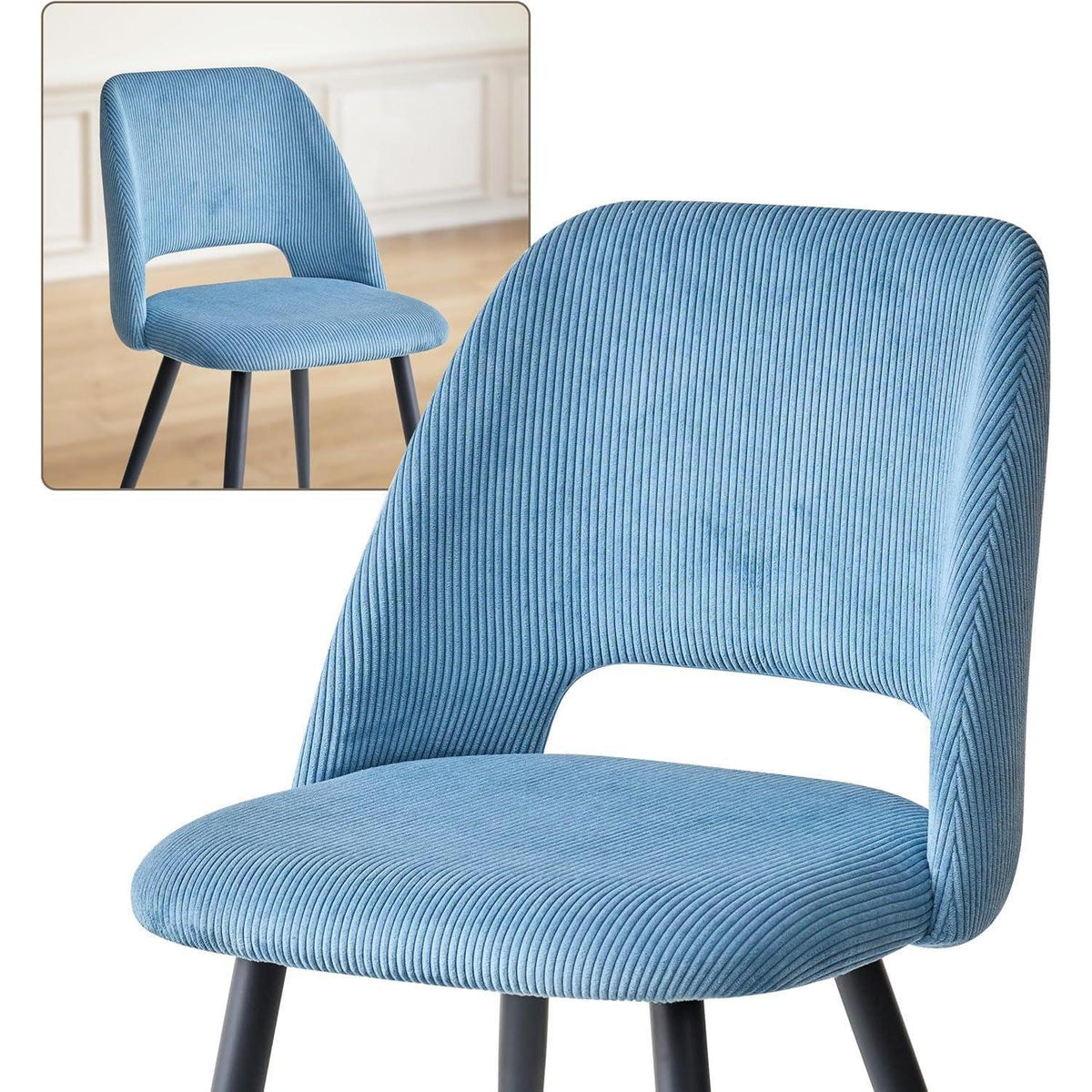 2er-Set Esszimmerstühle mit Cordbezug, Blau