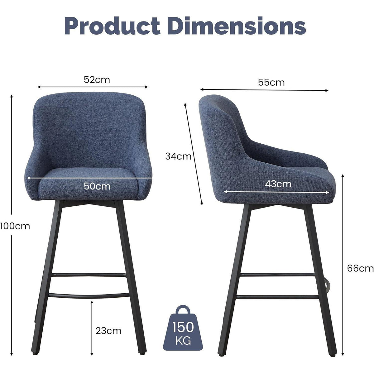 360° Drehstuhl Barhocker Set Blau – 3er Pack mit Fußstütze