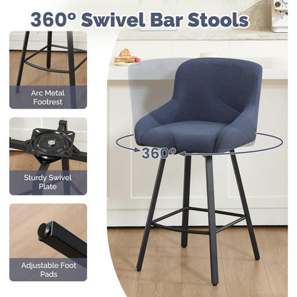 360° Drehstuhl Barhocker Set Blau – 3er Pack mit Fußstütze