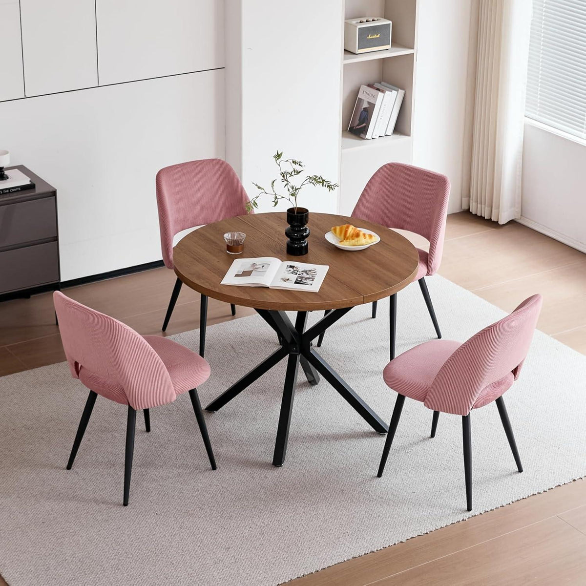 8 Esszimmerstühle mit Cordbezug, Rosa – Bequemer Sitz