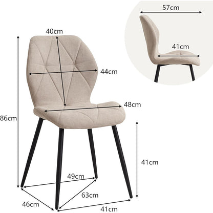 6 Esszimmerstühle Leinen-Diamant Beige, Gepolstert & Komfortabel