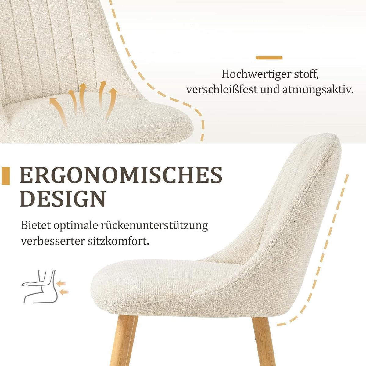 Esszimmerstuhl Set 2er – Samt, Weiß & Holzbeine