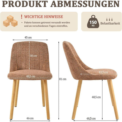 Esszimmerstuhl Braun-meliert Samt 6er Set mit Holzbeinen