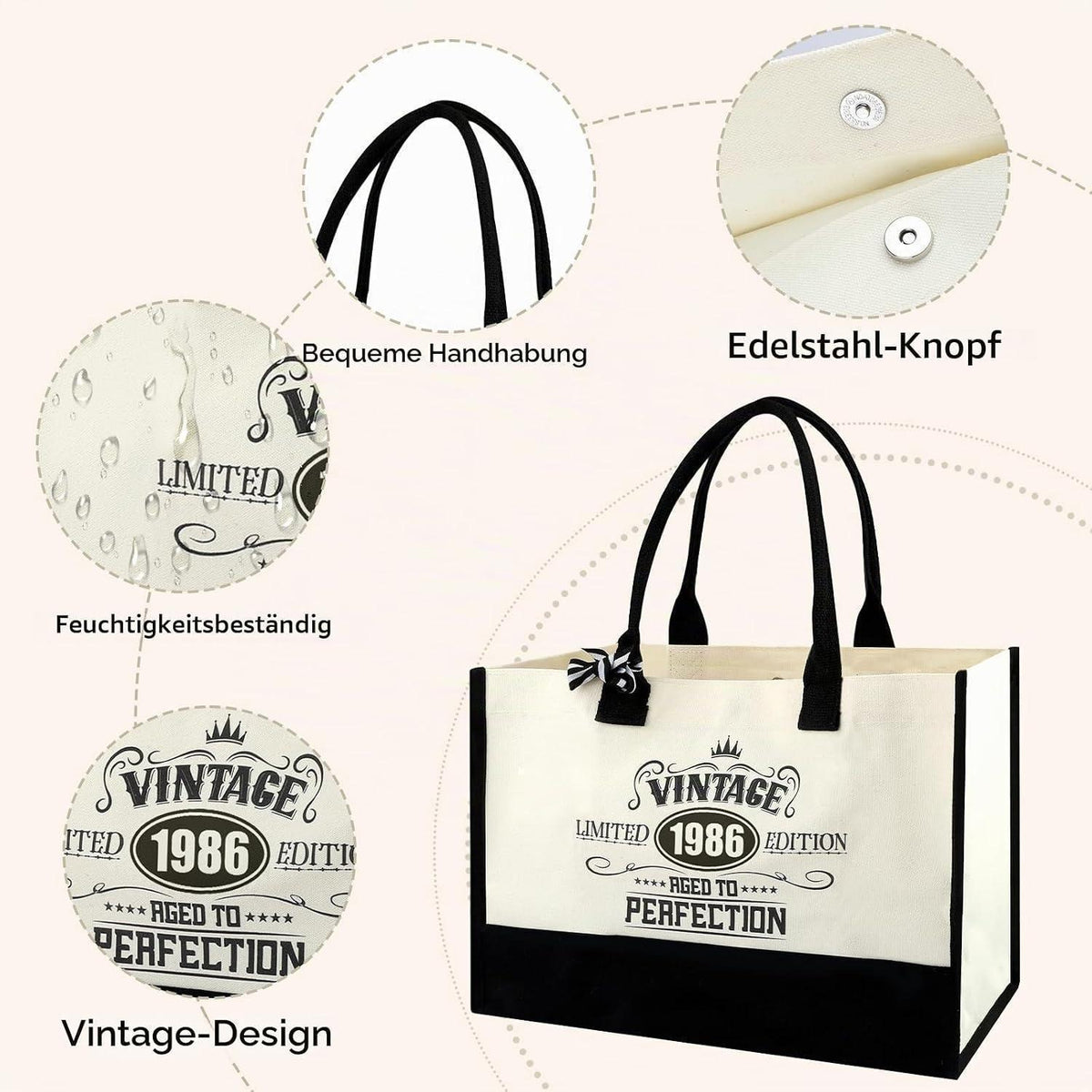 40. Geburtstag Geschenkset Vintage 1986 Canvas Tasche & Kosmetiktasche