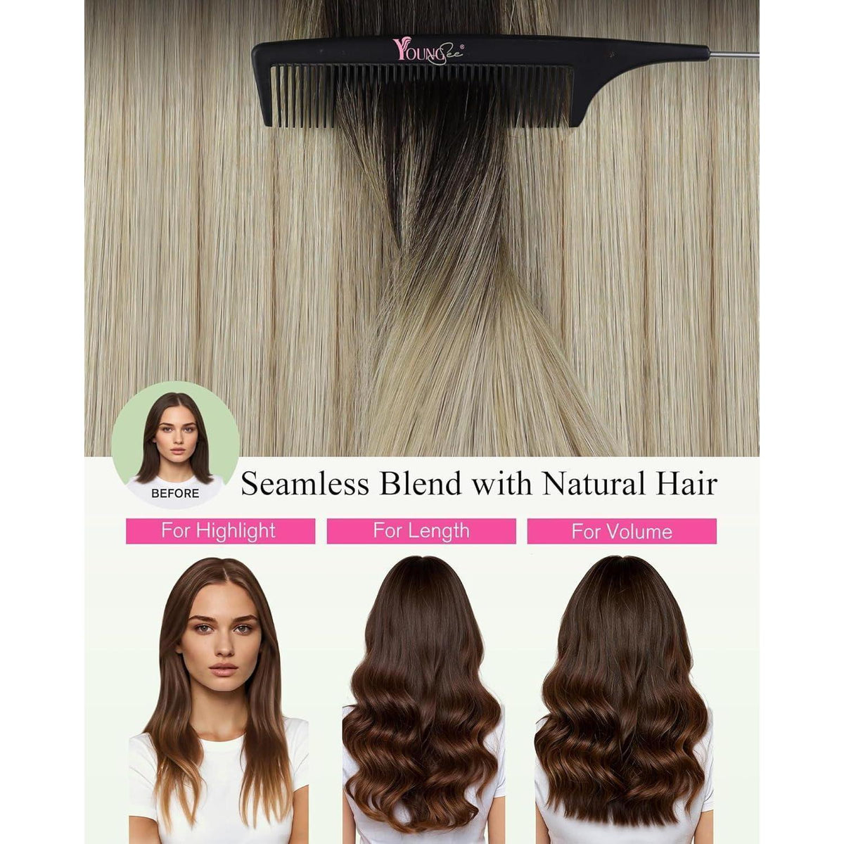 Echthaar Tape Extensions Dunkelbraun Ombre 60 cm