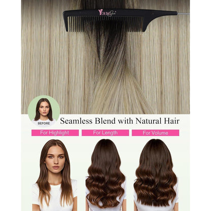 Echthaar Tape Extensions Dunkelbraun Ombre 60 cm