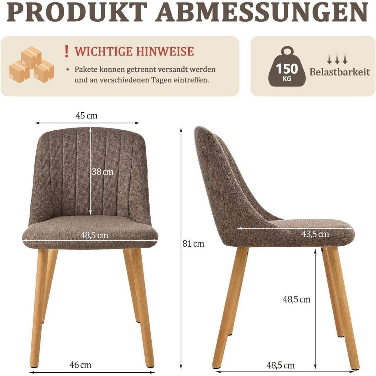 Esszimmerstühle Braun 4er Set mit Holzbeinen & Polyester