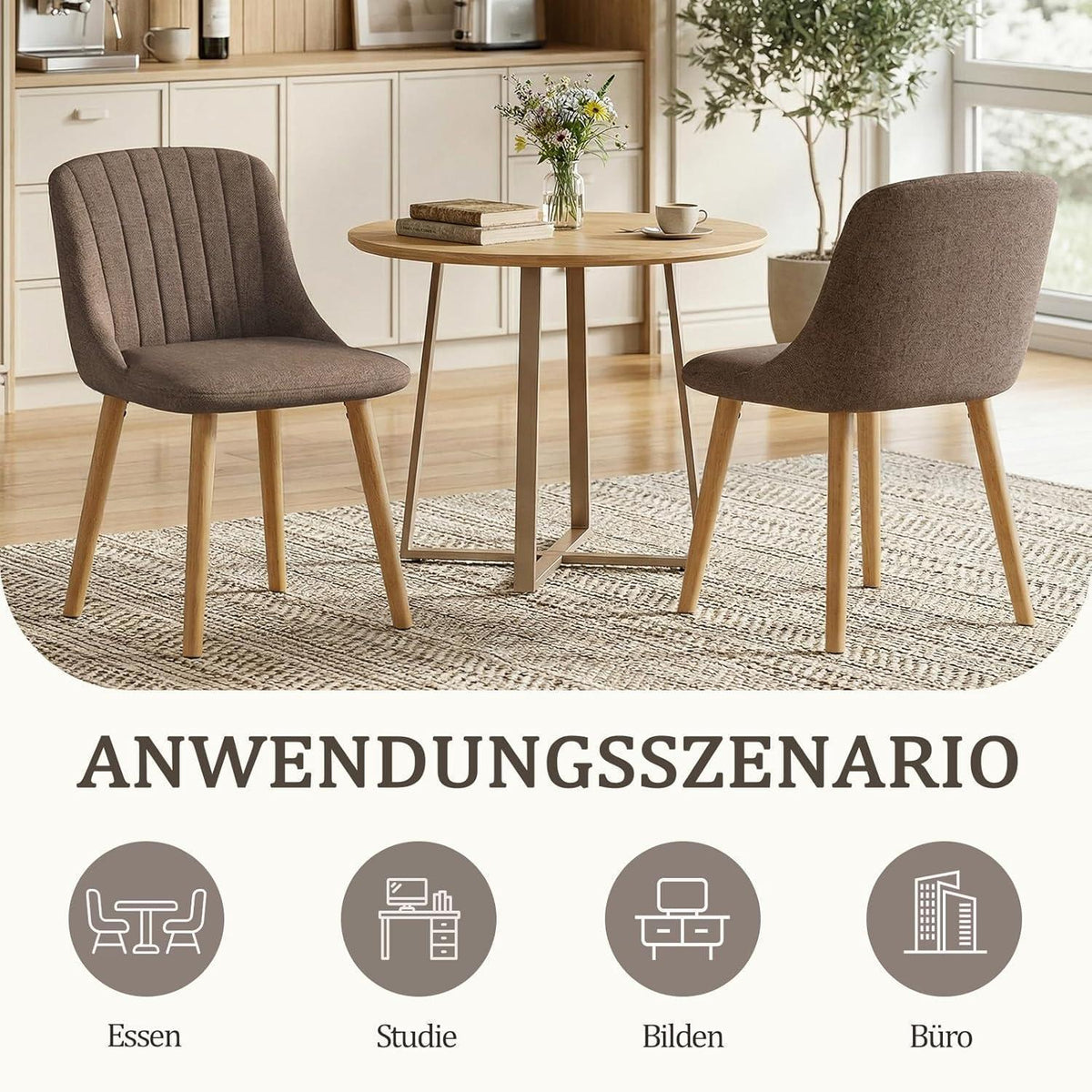 Esszimmerstühle Braun 4er Set mit Holzbeinen & Polyester