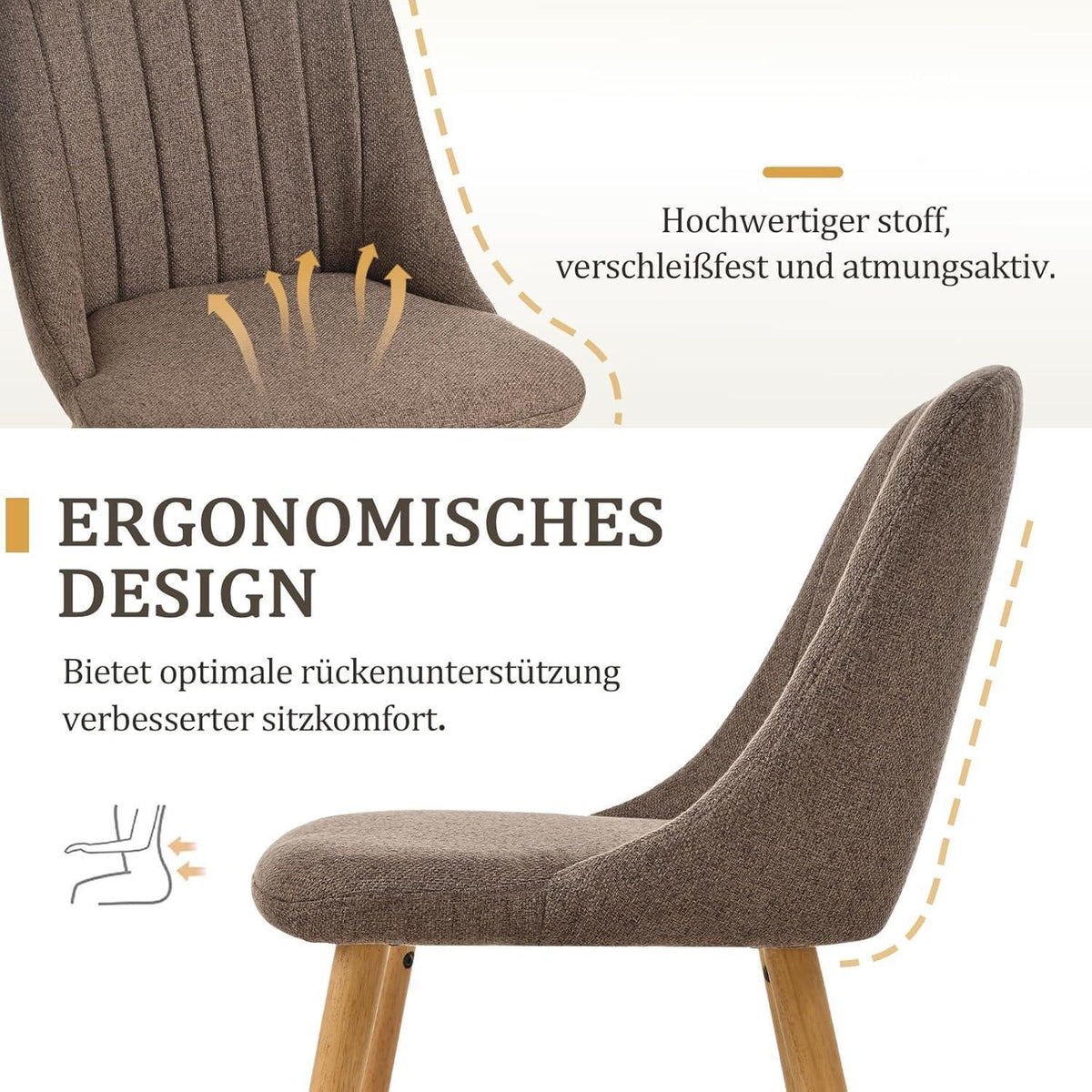 Esszimmerstuhl Braun 2er Set – Polsterstuhl Holzbeine