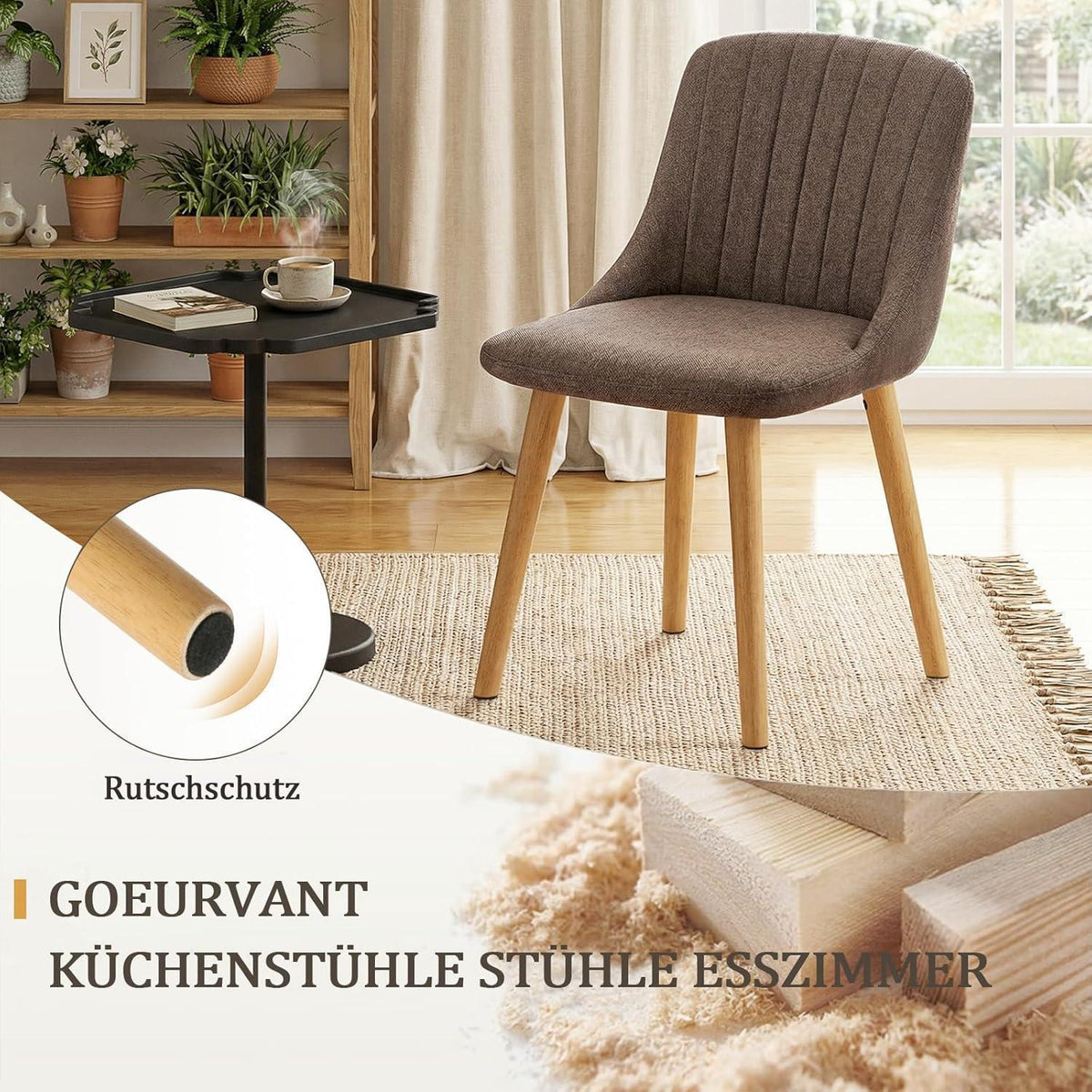 Esszimmerstuhl Braun 2er Set – Polsterstuhl Holzbeine