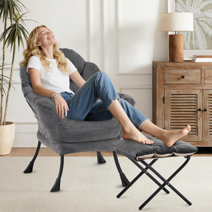 Lazy Chair mit Ottomane – Dunkelgrau, Bequemer Ohrensessel
