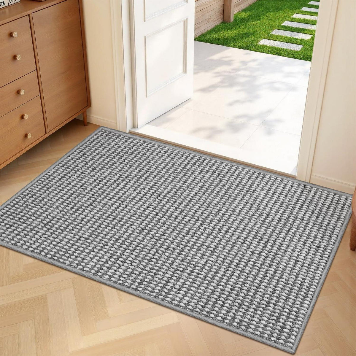 Fußmatte Innen 60x90cm Grau Weiß – Rutschfest & Waschbar