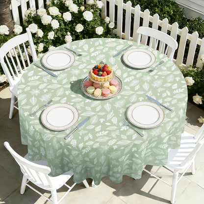 Runde Tischdecke 152 cm Blätter-Design Salbeigrün Frühling Sommer