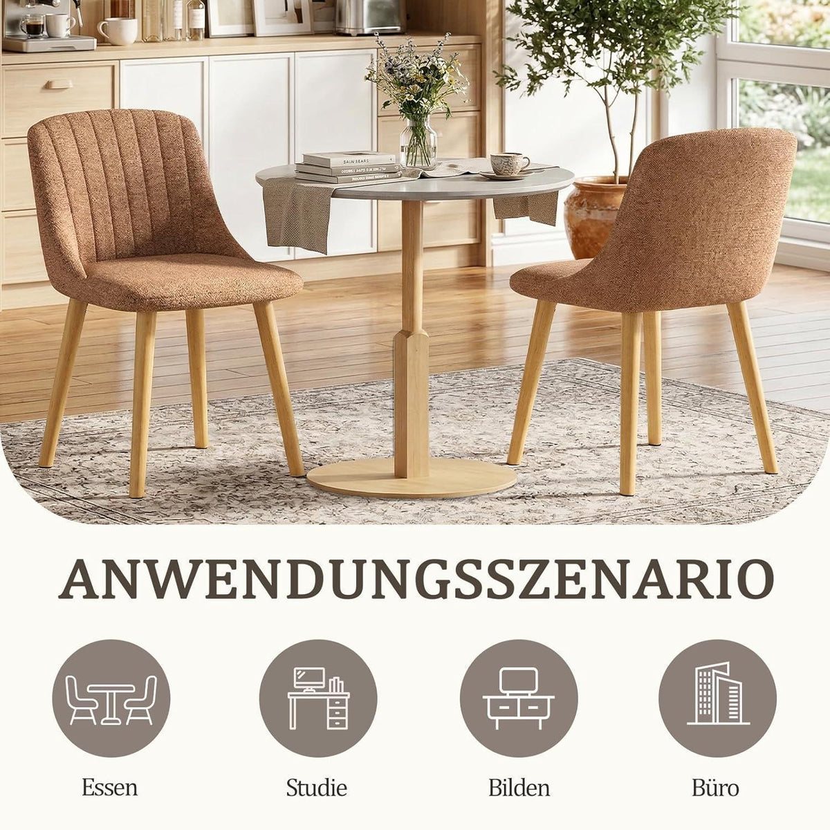 Samt Esszimmerstühle 2er Set Braun-Meliert mit Holzbeinen