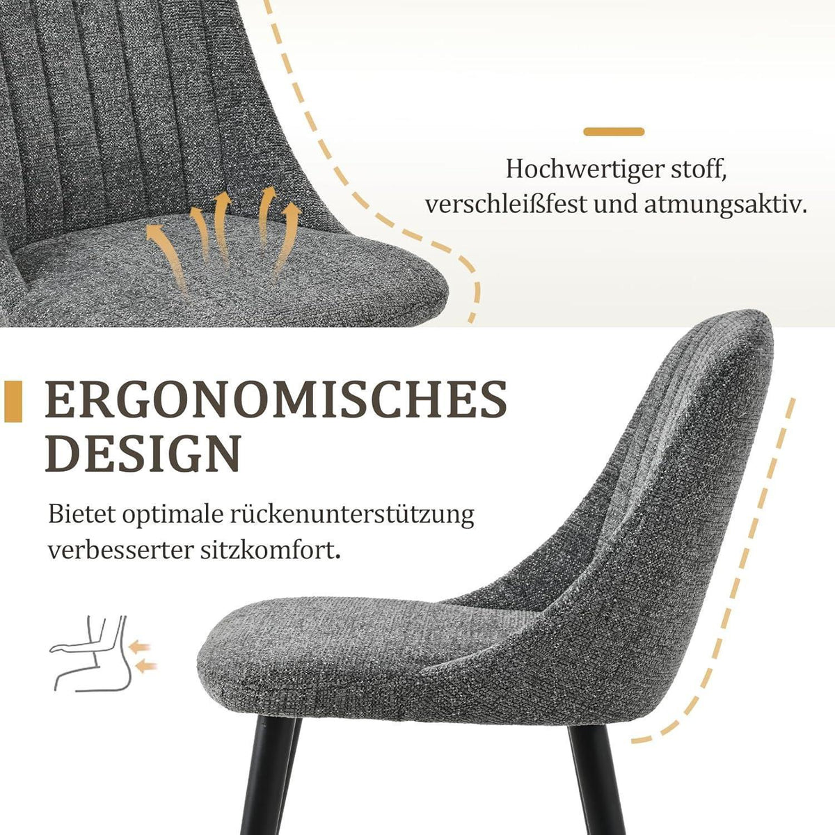 Graue Esszimmerstühle 2er Set mit Samtbezug & Holzbeinen