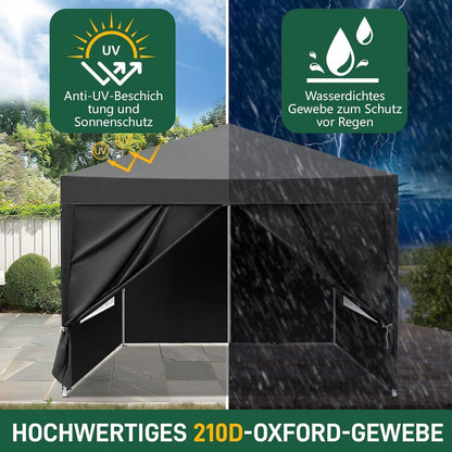 3x3m Faltpavillon mit 4 Seiten – Wasserdicht & UV-Schutz