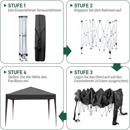 3x3m Faltpavillon mit 4 Seiten – Wasserdicht & UV-Schutz