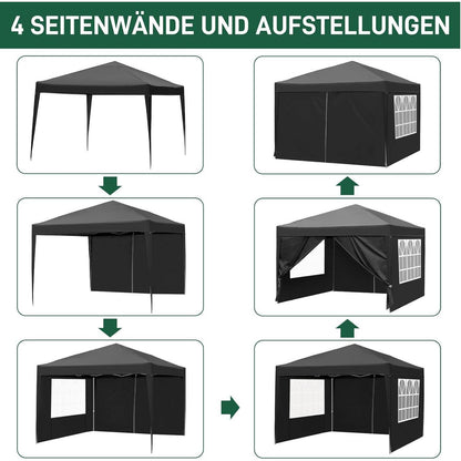 3x3m Faltpavillon mit 4 Seiten – Wasserdicht & UV-Schutz