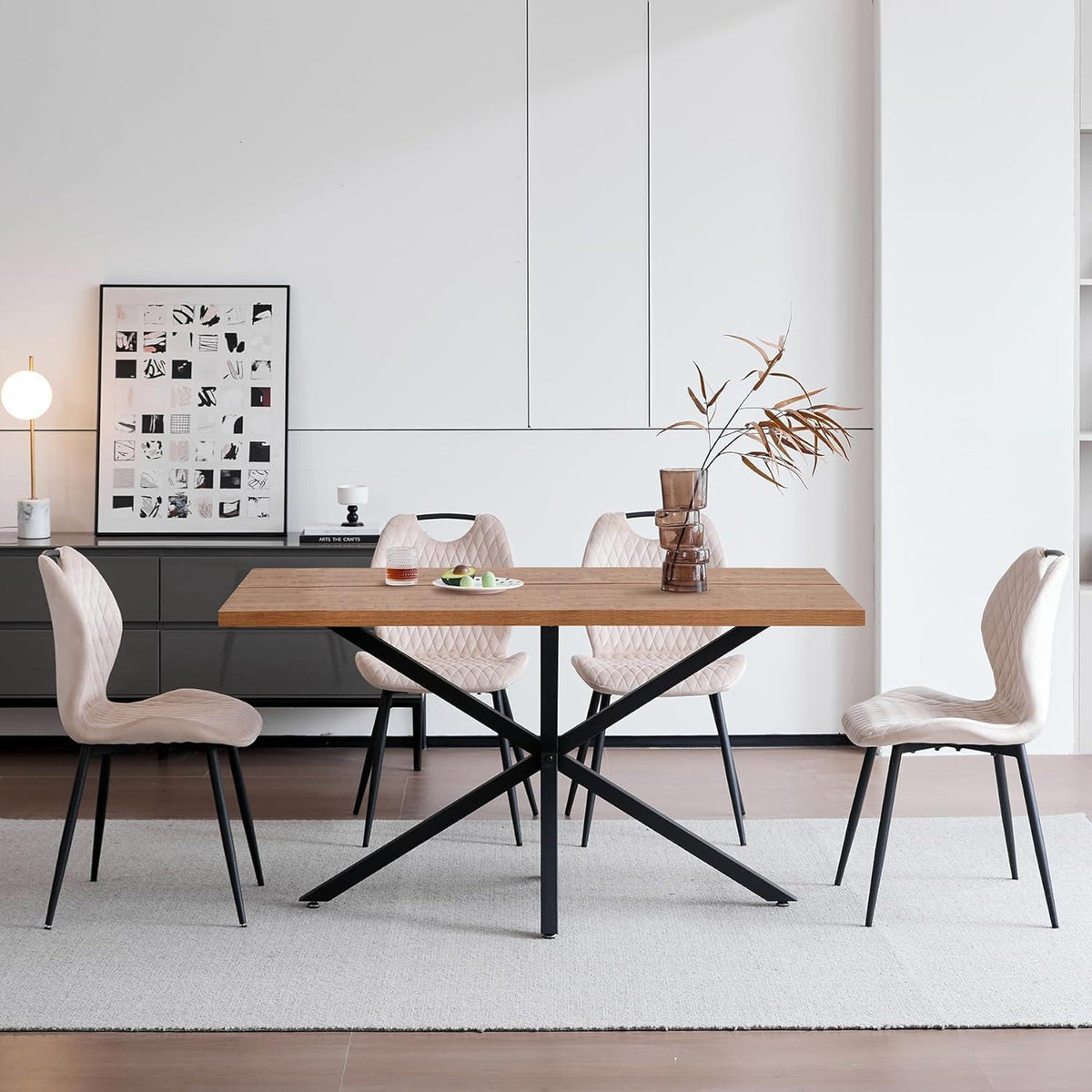 Esstisch Set 140x78cm Holz & 4 Esszimmerstühle Beige/Dunkelbraun