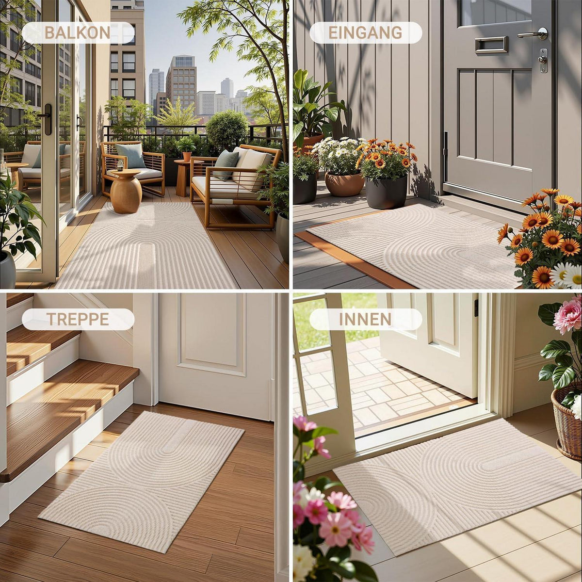 Fußmatte 60x90cm rutschfest – Elfenbein Wellen Design