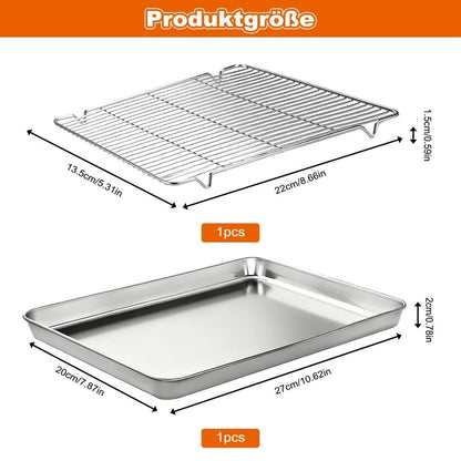 Edelstahl Backblech mit Abkühlgitter – Rechteckiges Kuchenblech 27x20cm