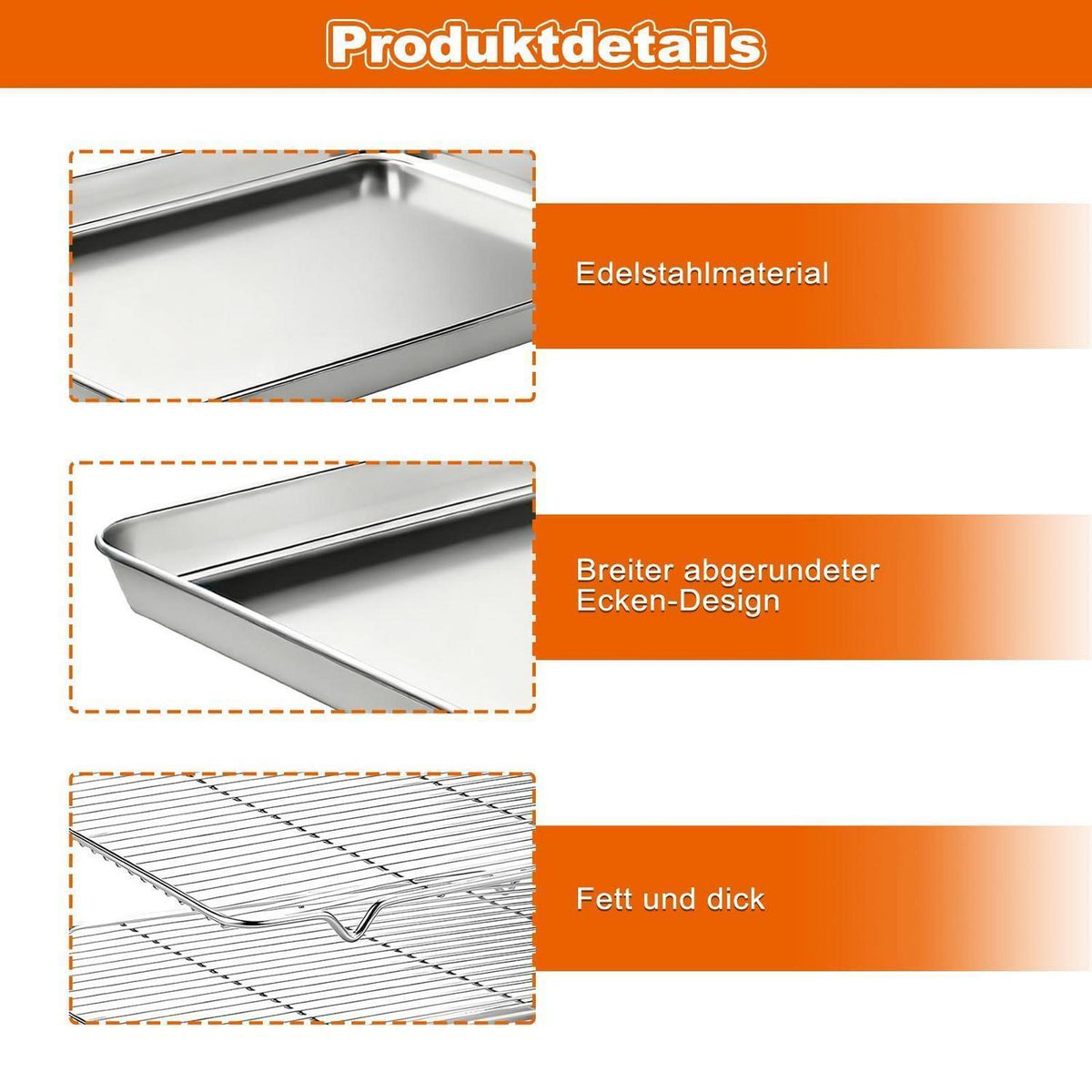 Edelstahl Backblech mit Abkühlgitter – Rechteckiges Kuchenblech 27x20cm
