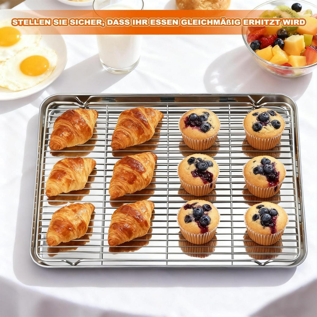 Edelstahl Backblech mit Abkühlgitter – Rechteckiges Kuchenblech 27x20cm