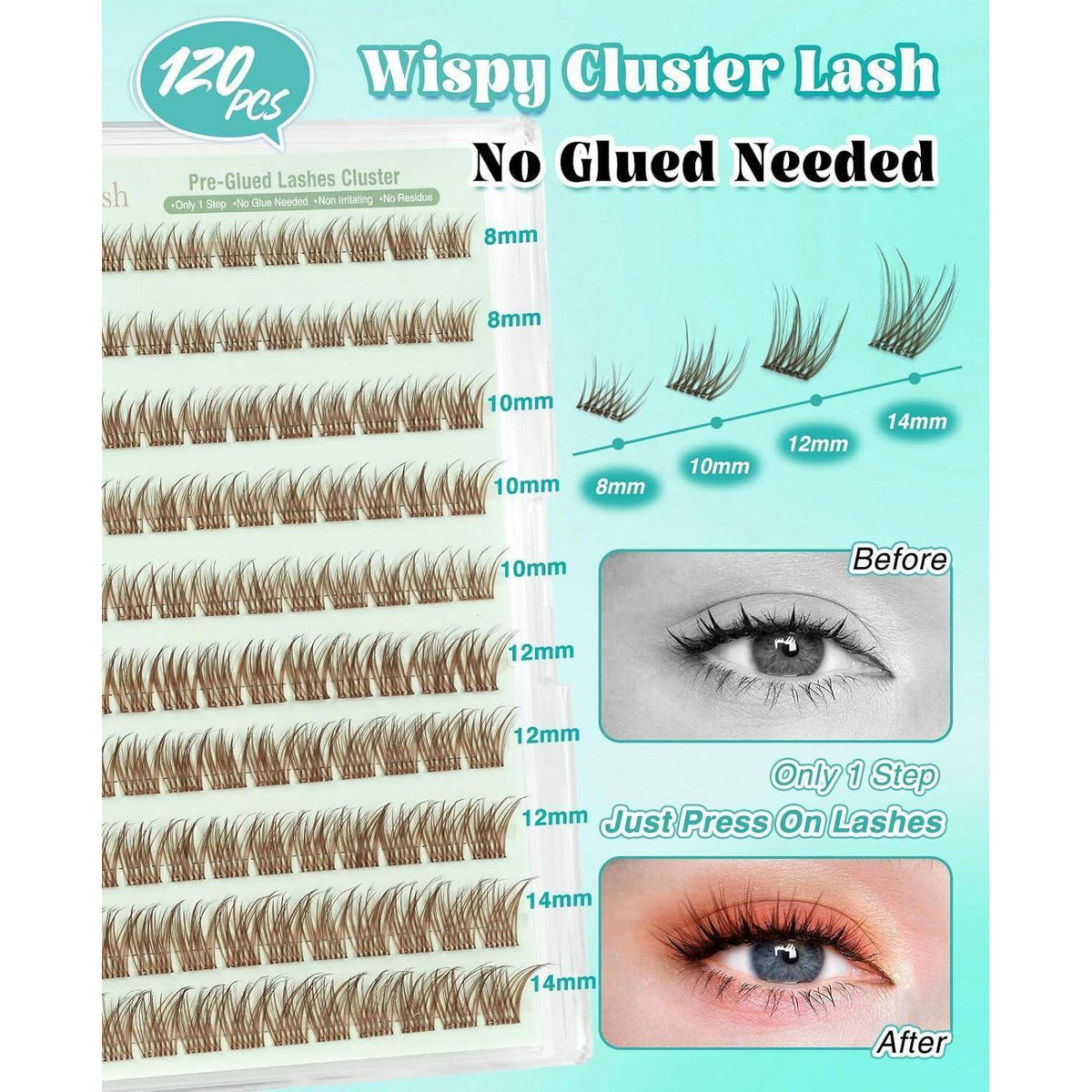 Selbstklebende Wimpern Brown Cluster Lashes 120pcs C Curl