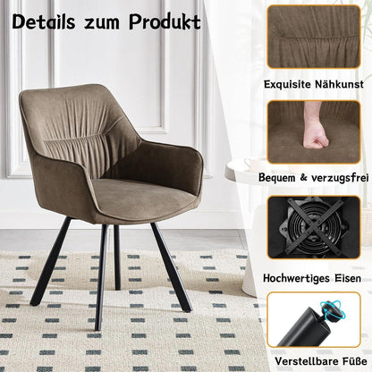Drehbare Esszimmerstühle 2er Set mit Armlehnen & Kurzflor